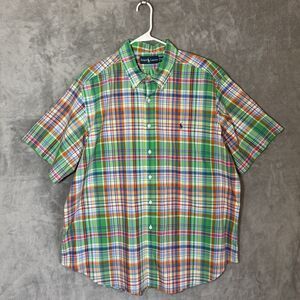 Polo Ralph Lauren Shirt Men XXL Green Orange Multi Plaid Short Sleeve Button Up